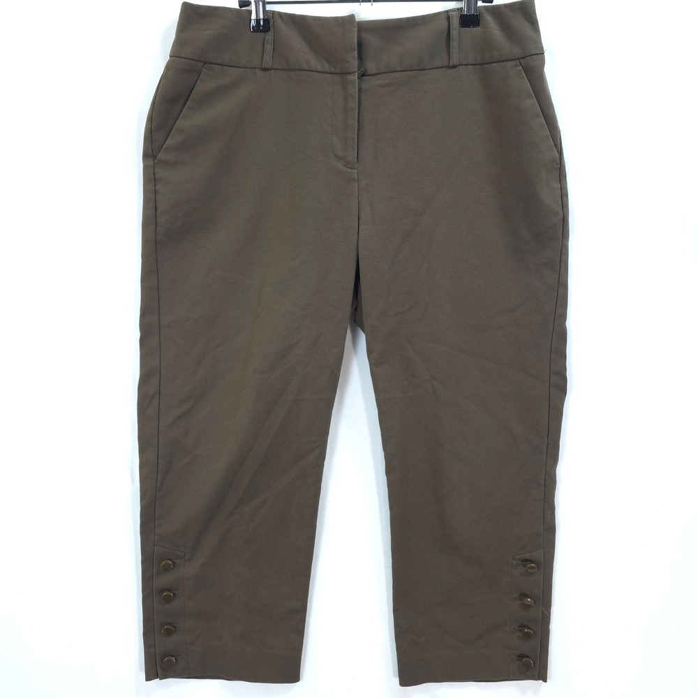 Dana Buchman Cropped Pants Button Ankle Brown‎ Women 12 Dark Academia Office